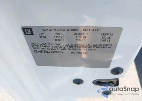 2007 Chevrolet Impala Lt from USA, damaged, VIN 2G1WT58K279103272